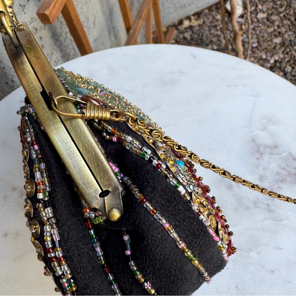 Vintage Handmade 1920s Style Beaded Stone Brass Kisslock Chain Shoulder Bag - Picture 6 of 12